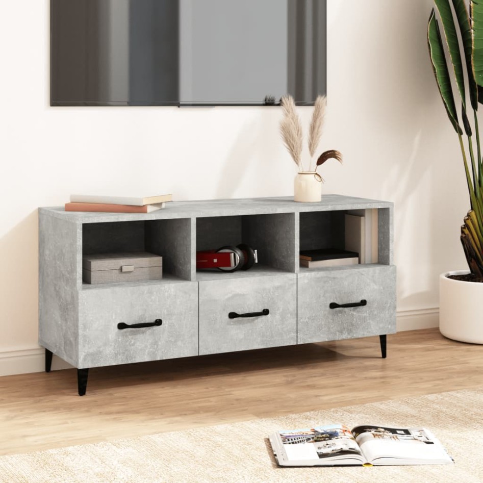 Mueble de TV madera contrachapada gris hormigón 102x35x50