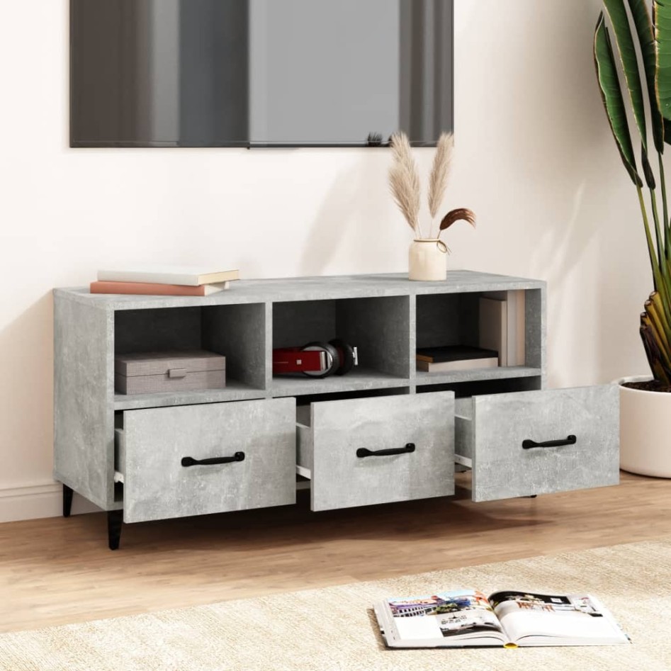 Mueble de TV madera contrachapada gris hormigón 102x35x50