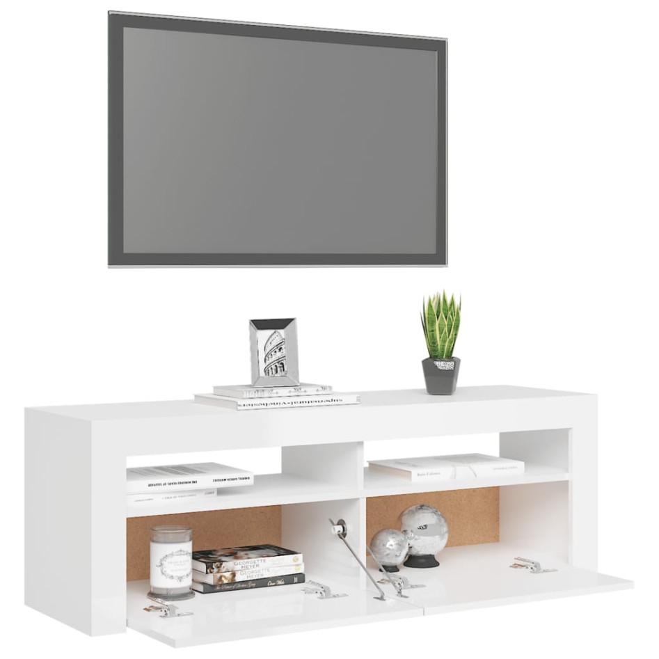 Mueble de TV con luces LED blanco brillante 120x35x40