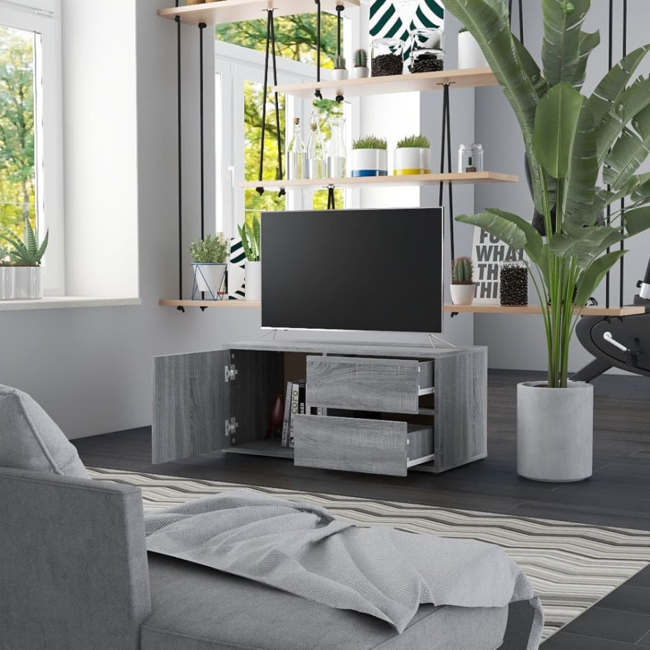 Mueble de TV madera contrachapada gris Sonoma 80x34x36