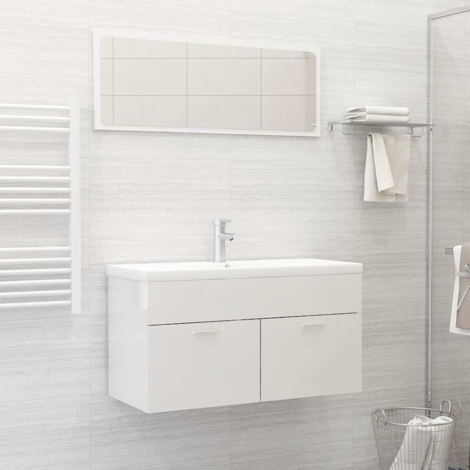 Set muebles de baño 2 piezas madera contrachapada blanco