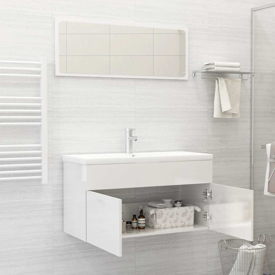 Set muebles de baño 2 piezas madera contrachapada blanco