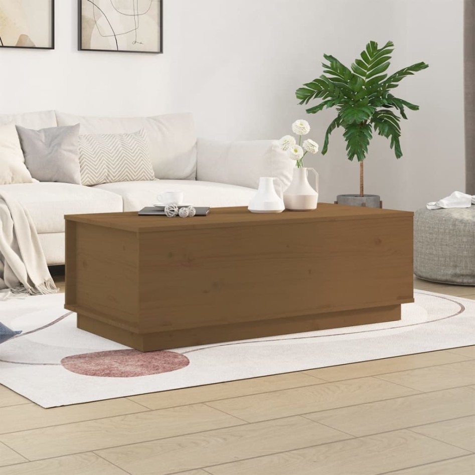 Mesa de centro madera maciza de pino marrón miel 100x50x35