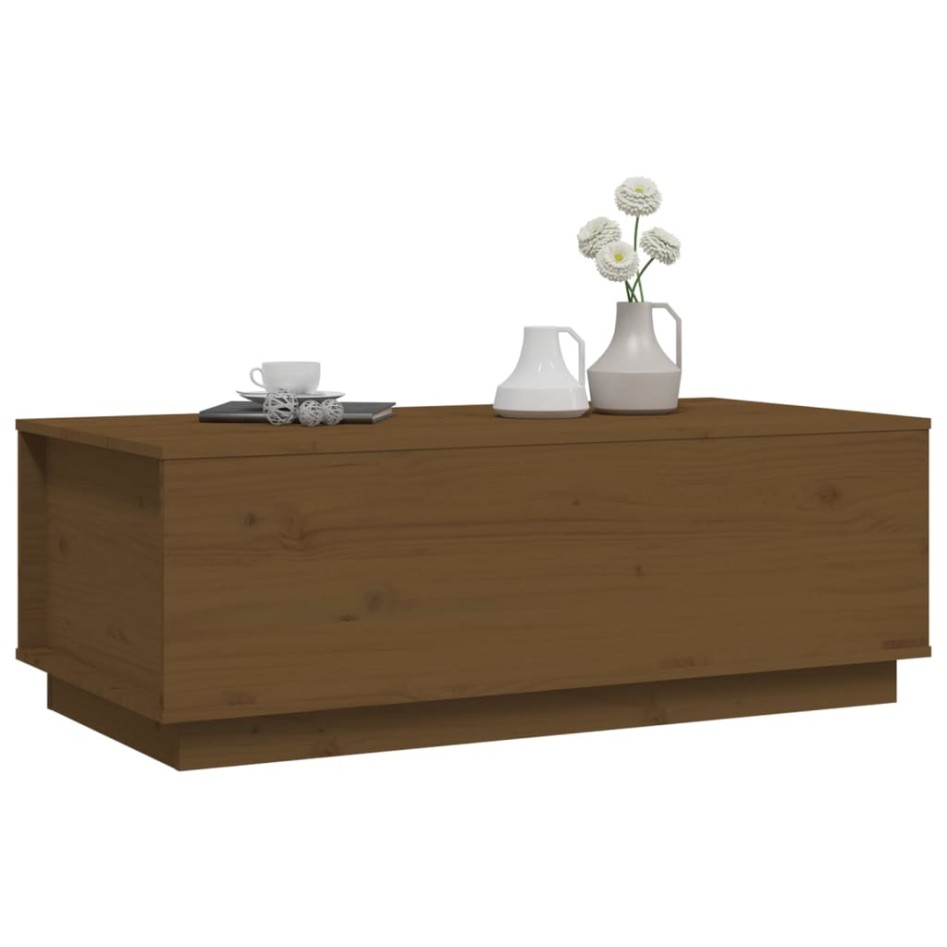 Mesa de centro madera maciza de pino marrón miel 100x50x35