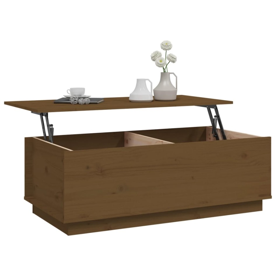 Mesa de centro madera maciza de pino marrón miel 100x50x35