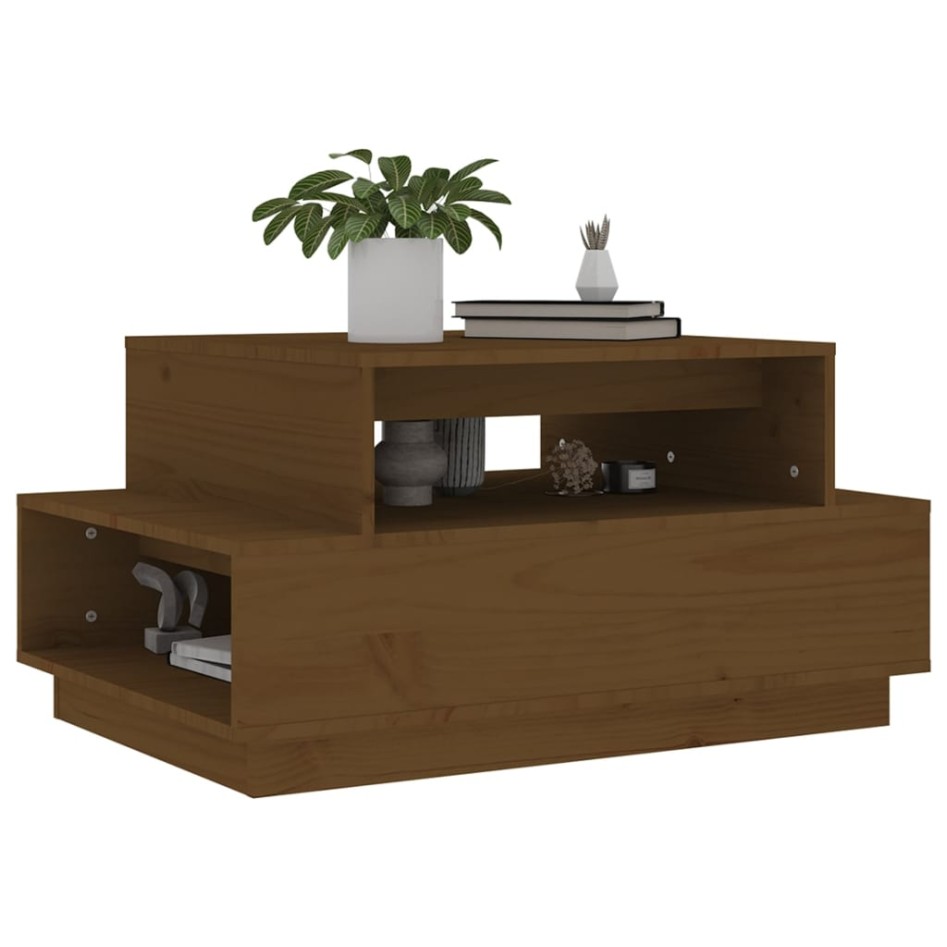 Mesa de centro madera maciza de pino marrón miel 80x55x40,5