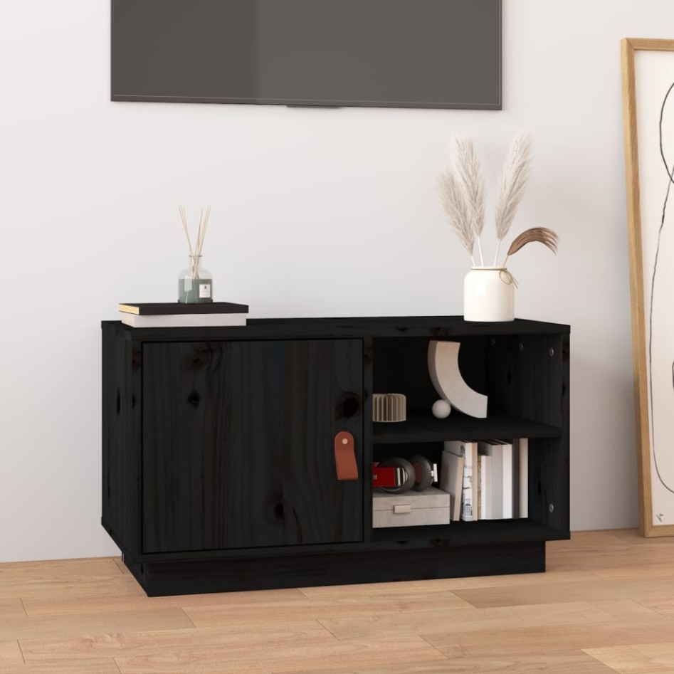 Mueble de TV de madera maciza de pino negro 70x34x40