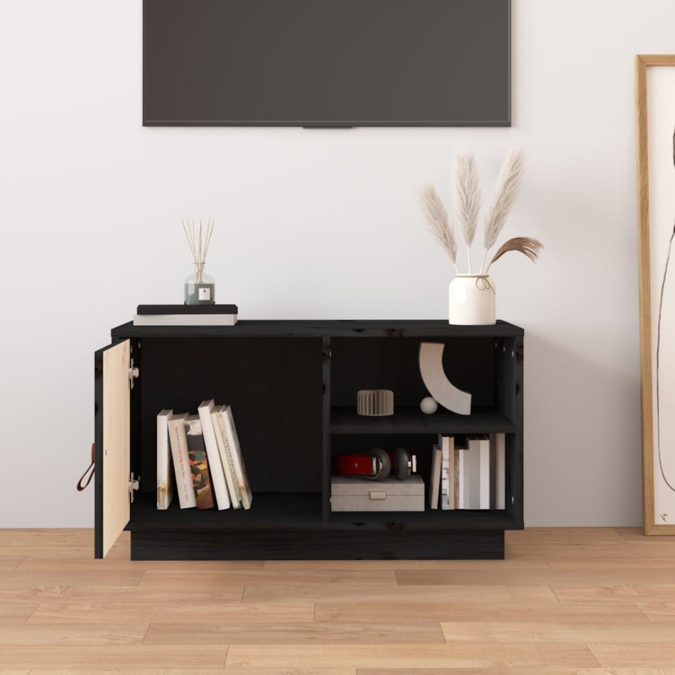 Mueble de TV de madera maciza de pino negro 70x34x40
