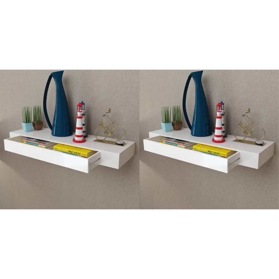 Estantes de pared flotantes con cajones 2 uds blanco 80