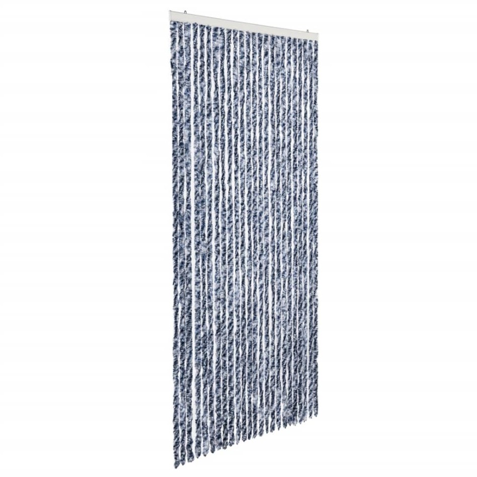 Cortina mosquitera  chenilla azul blanco y plateado 100x220