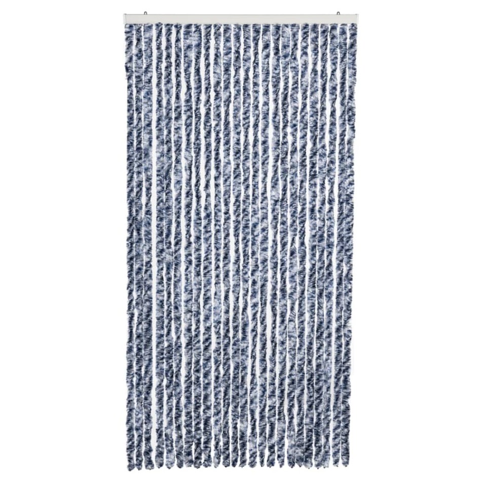 Cortina mosquitera  chenilla azul blanco y plateado 100x220