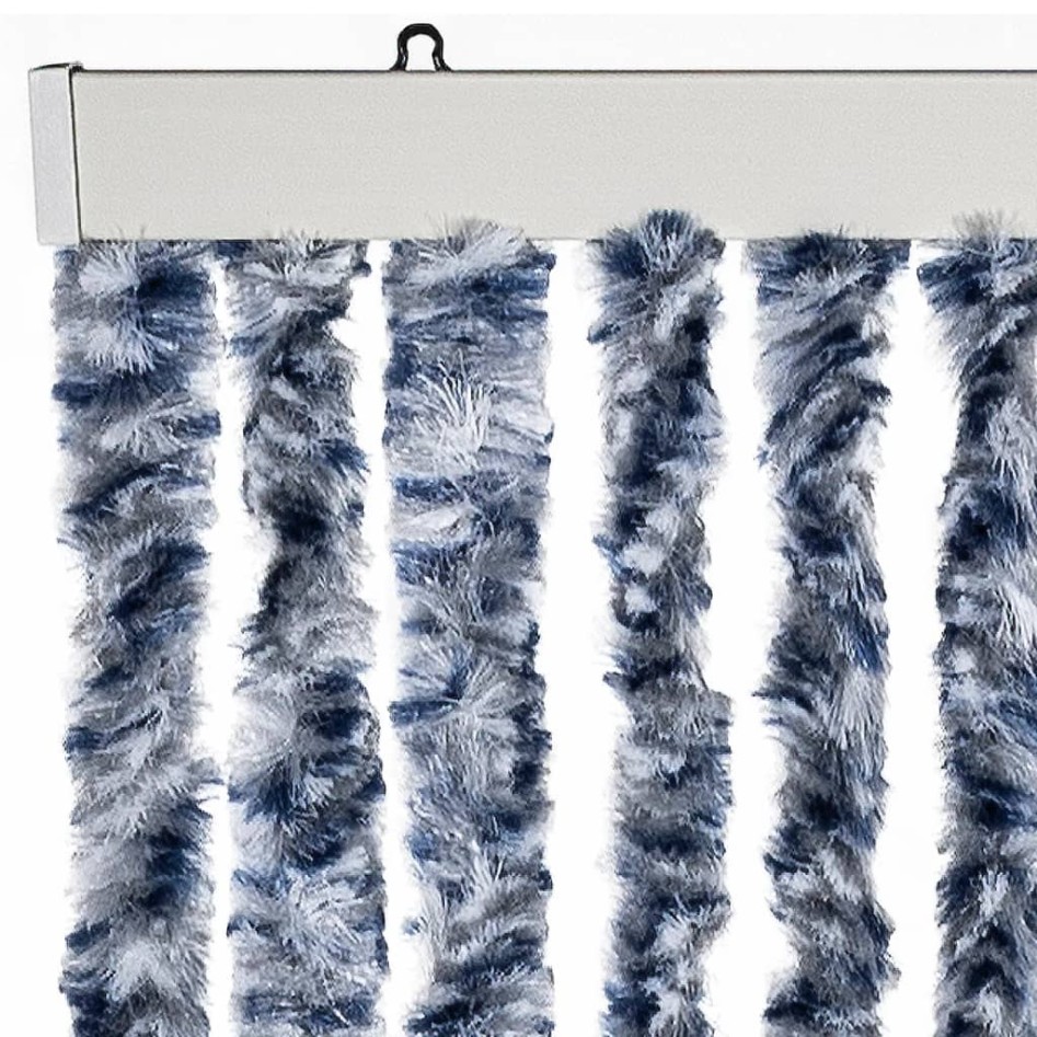 Cortina mosquitera  chenilla azul blanco y plateado 100x220