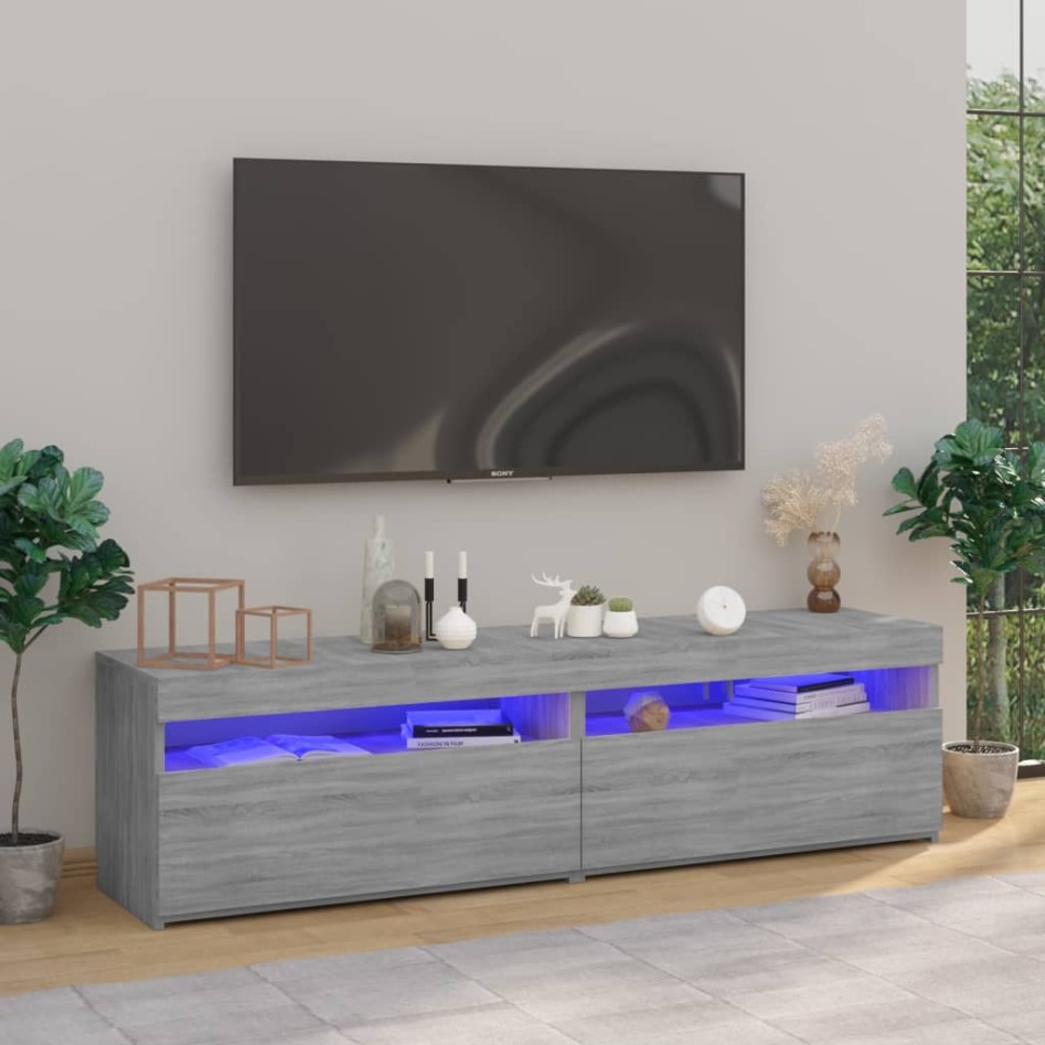 Mueble de TV con luces LED 2 uds gris Sonoma 75x35x40