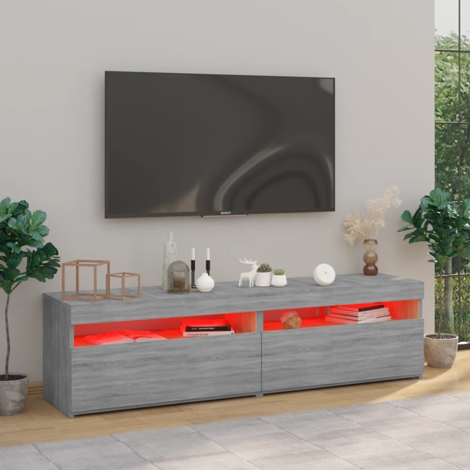 Mueble de TV con luces LED 2 uds gris Sonoma 75x35x40