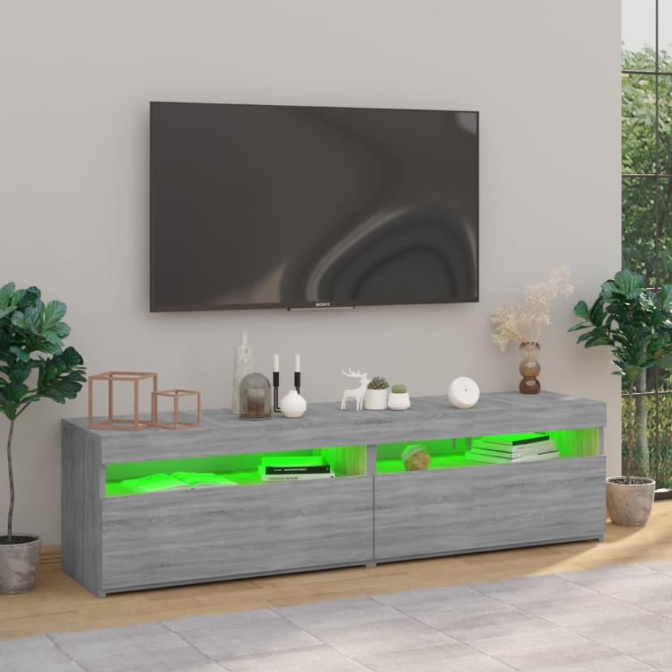 Mueble de TV con luces LED 2 uds gris Sonoma 75x35x40