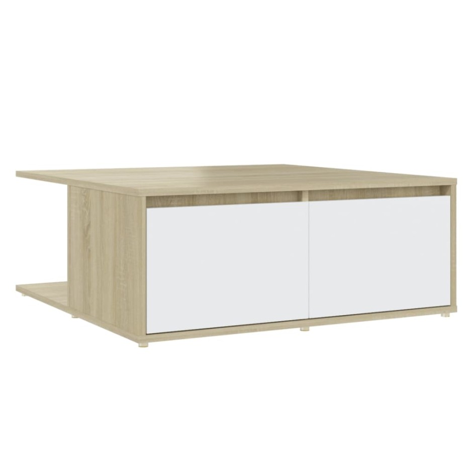 Mesa de centro madera contrachapada blanco y roble 80x80x31