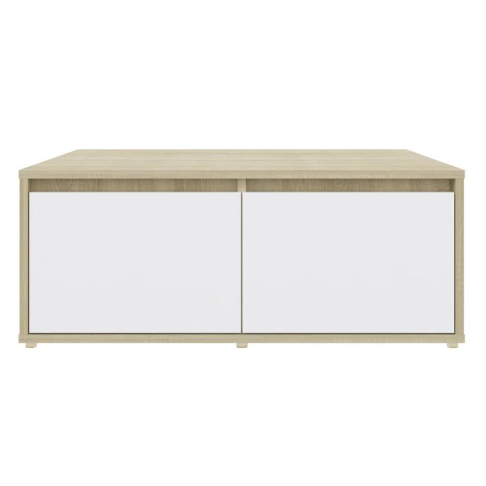 Mesa de centro madera contrachapada blanco y roble 80x80x31