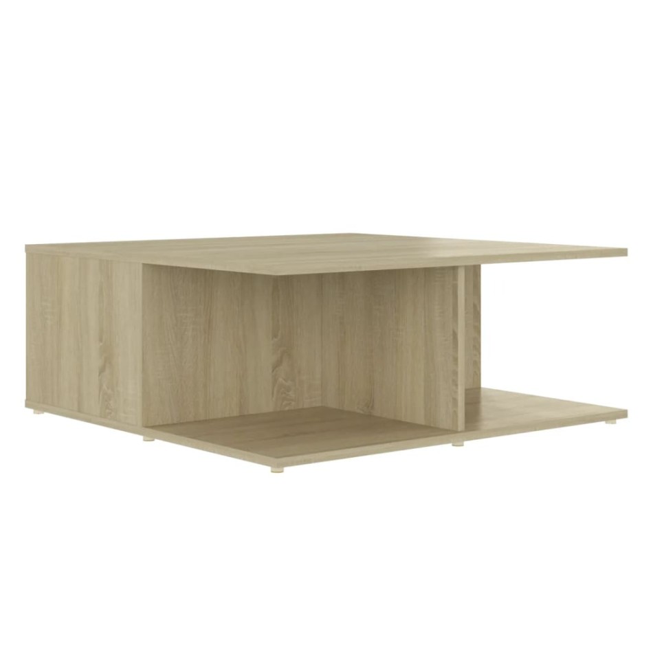 Mesa de centro madera contrachapada blanco y roble 80x80x31