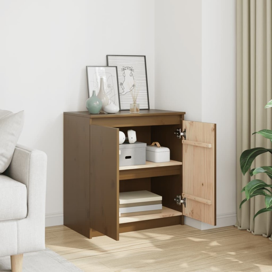 Armario auxiliar madera maciza de pino marrón miel 60x36x65
