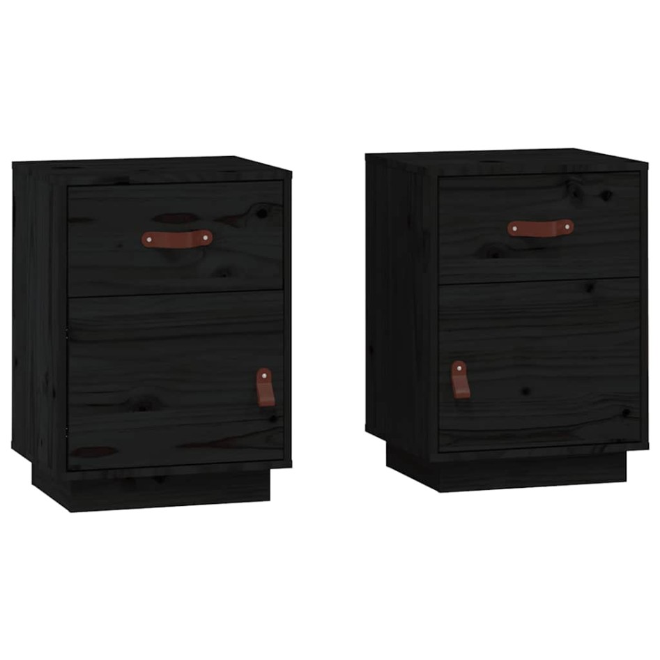 Mesitas de noche 2 uds madera maciza de pino negro 40x34x55