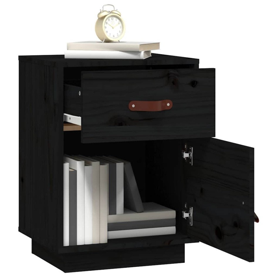 Mesitas de noche 2 uds madera maciza de pino negro 40x34x55