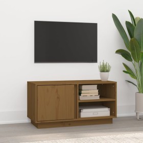 Mueble de TV madera maciza de pino marrón miel 80x35x40,5