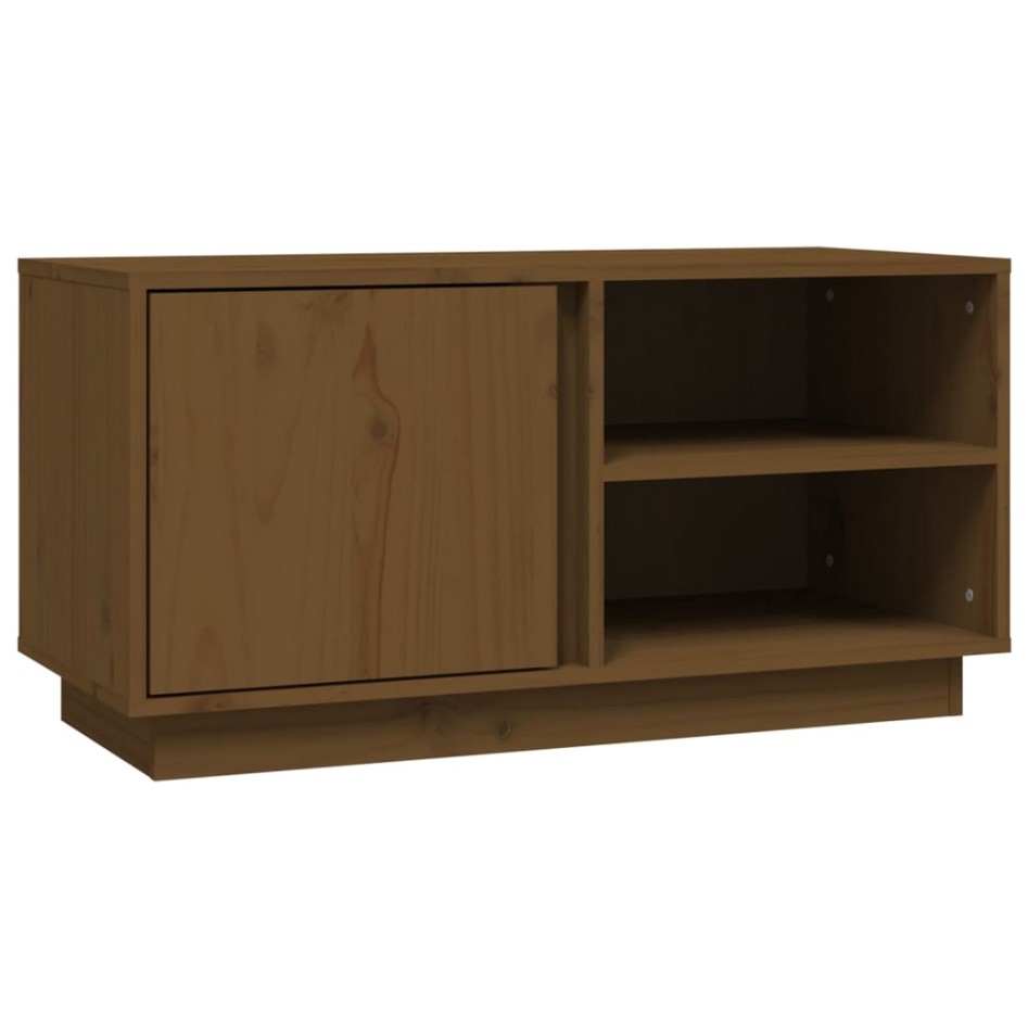 Mueble de TV madera maciza de pino marrón miel 80x35x40,5