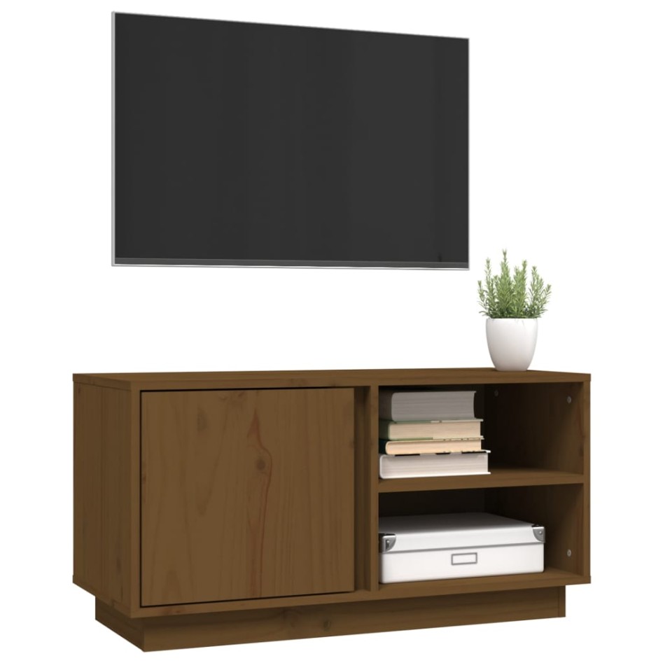 Mueble de TV madera maciza de pino marrón miel 80x35x40,5