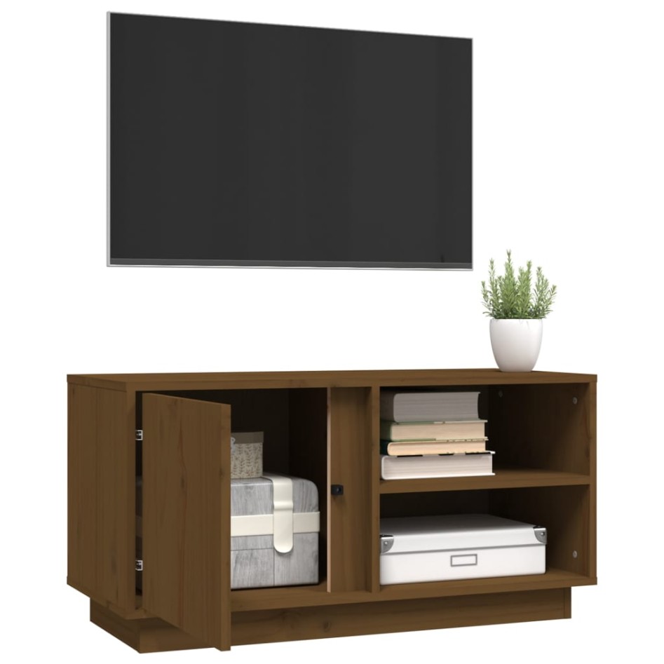 Mueble de TV madera maciza de pino marrón miel 80x35x40,5