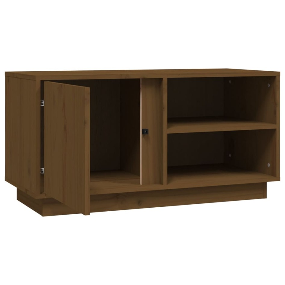 Mueble de TV madera maciza de pino marrón miel 80x35x40,5