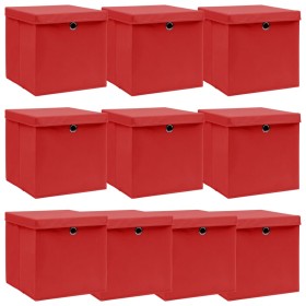Cajas de almacenaje con tapas 10 uds tela rojo 32x32x32