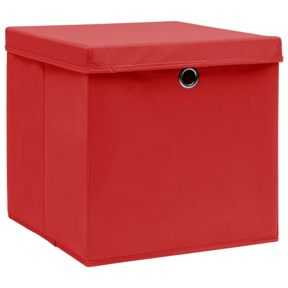 Cajas de almacenaje con tapas 10 uds tela rojo 32x32x32