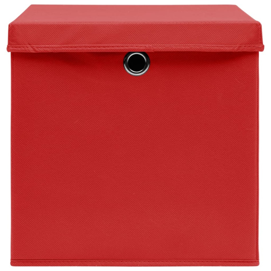 Cajas de almacenaje con tapas 10 uds tela rojo 32x32x32