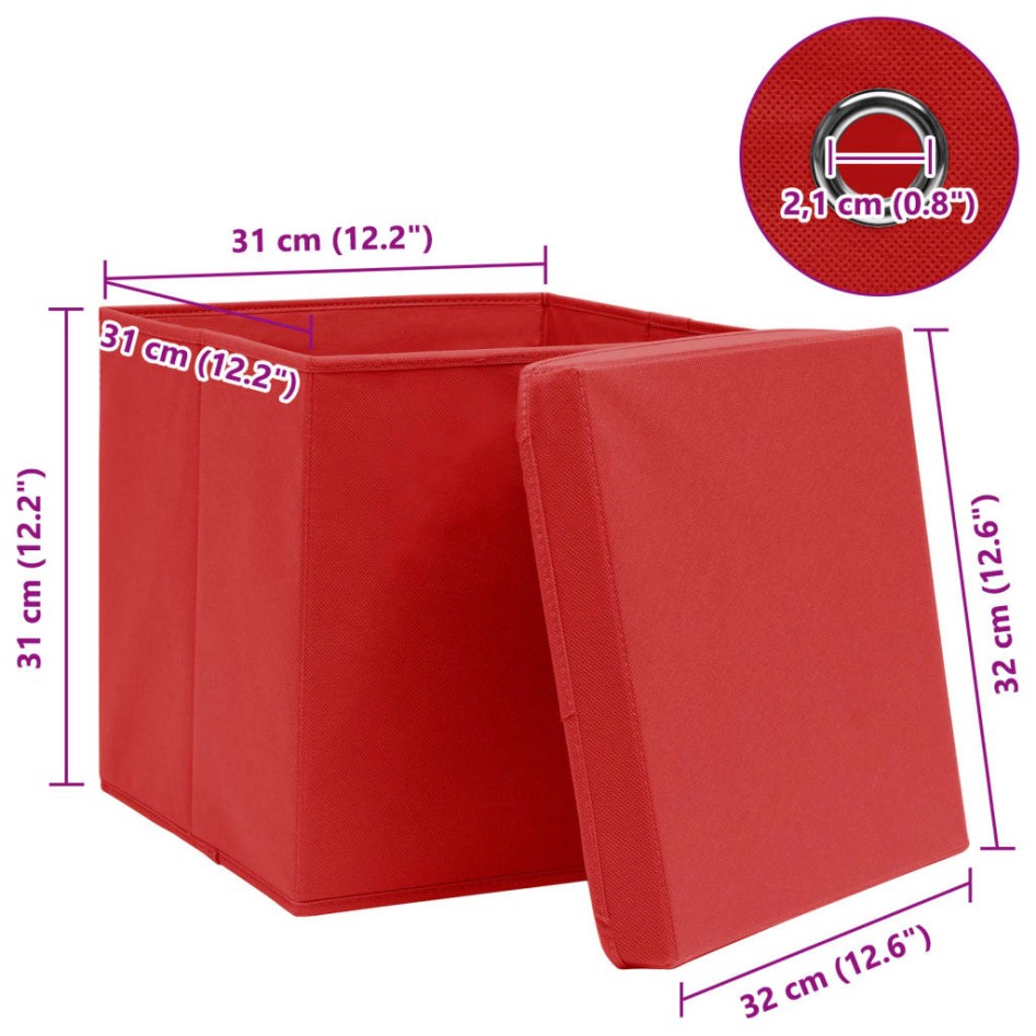 Cajas de almacenaje con tapas 10 uds tela rojo 32x32x32