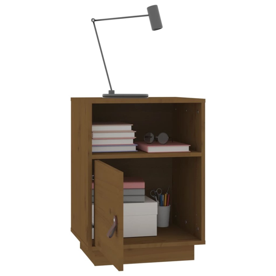 Mesita de noche madera maciza de pino marrón miel 40x34x55