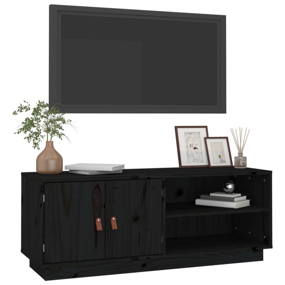 Mueble de TV de madera maciza de pino negro 105x34x40