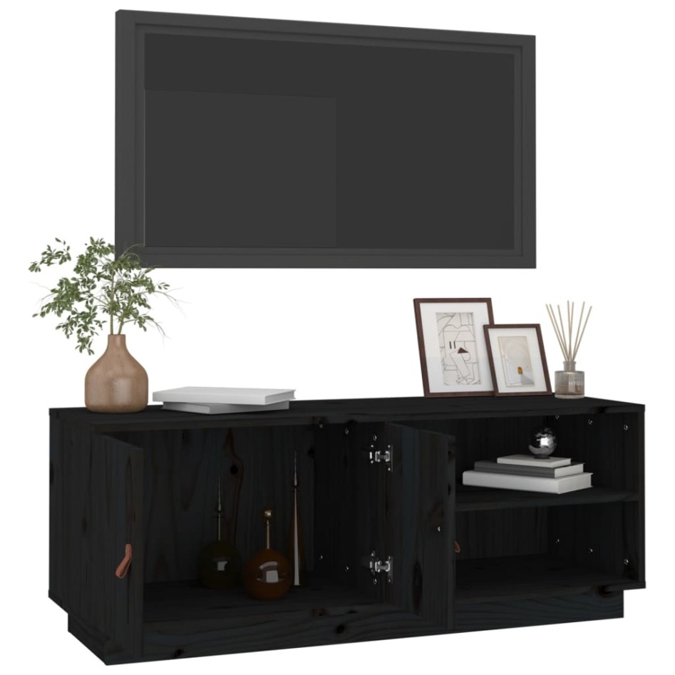 Mueble de TV de madera maciza de pino negro 105x34x40