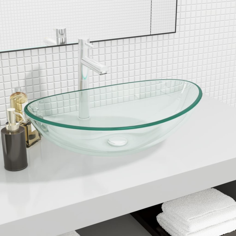 Lavabo de vidrio templado transparente 54,5x35x15,5
