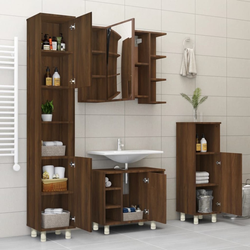 Armario de baño madera contrachapada roble marrón 30x30x95