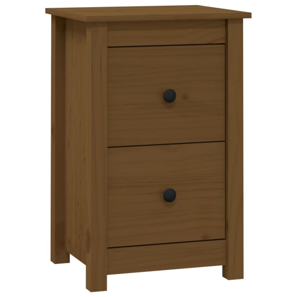 Mesita de noche madera maciza de pino marrón miel 40x35x61,5
