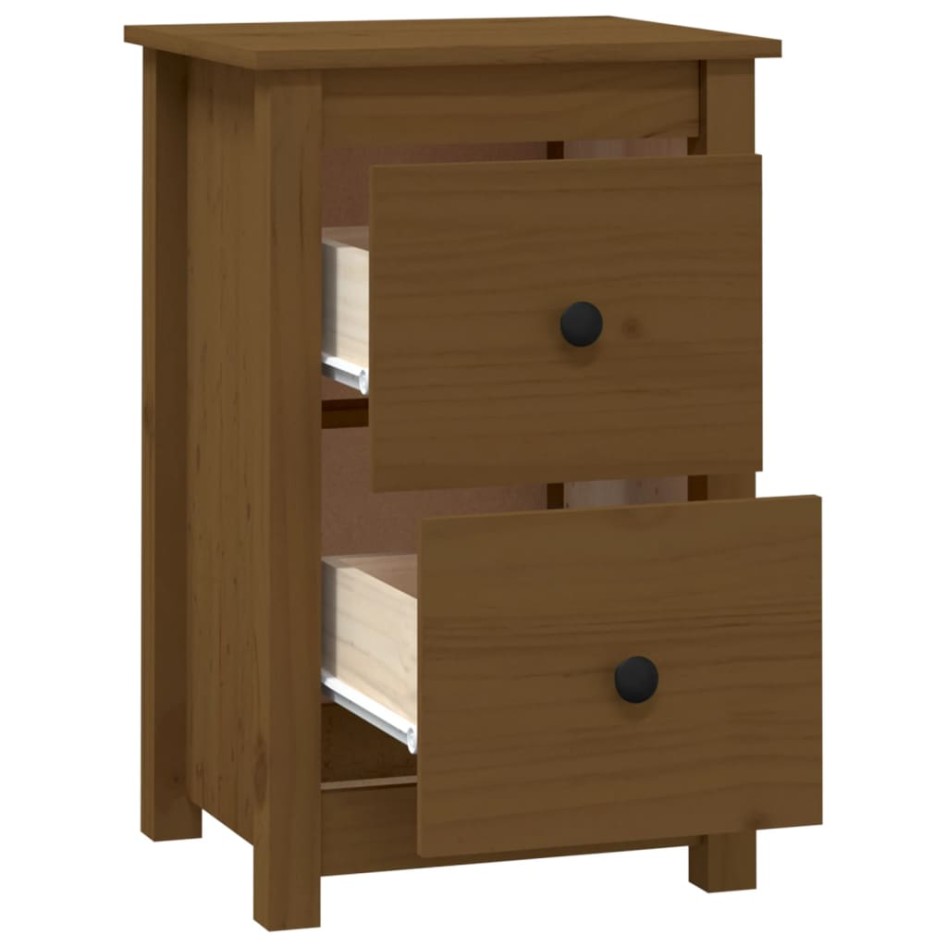 Mesita de noche madera maciza de pino marrón miel 40x35x61,5