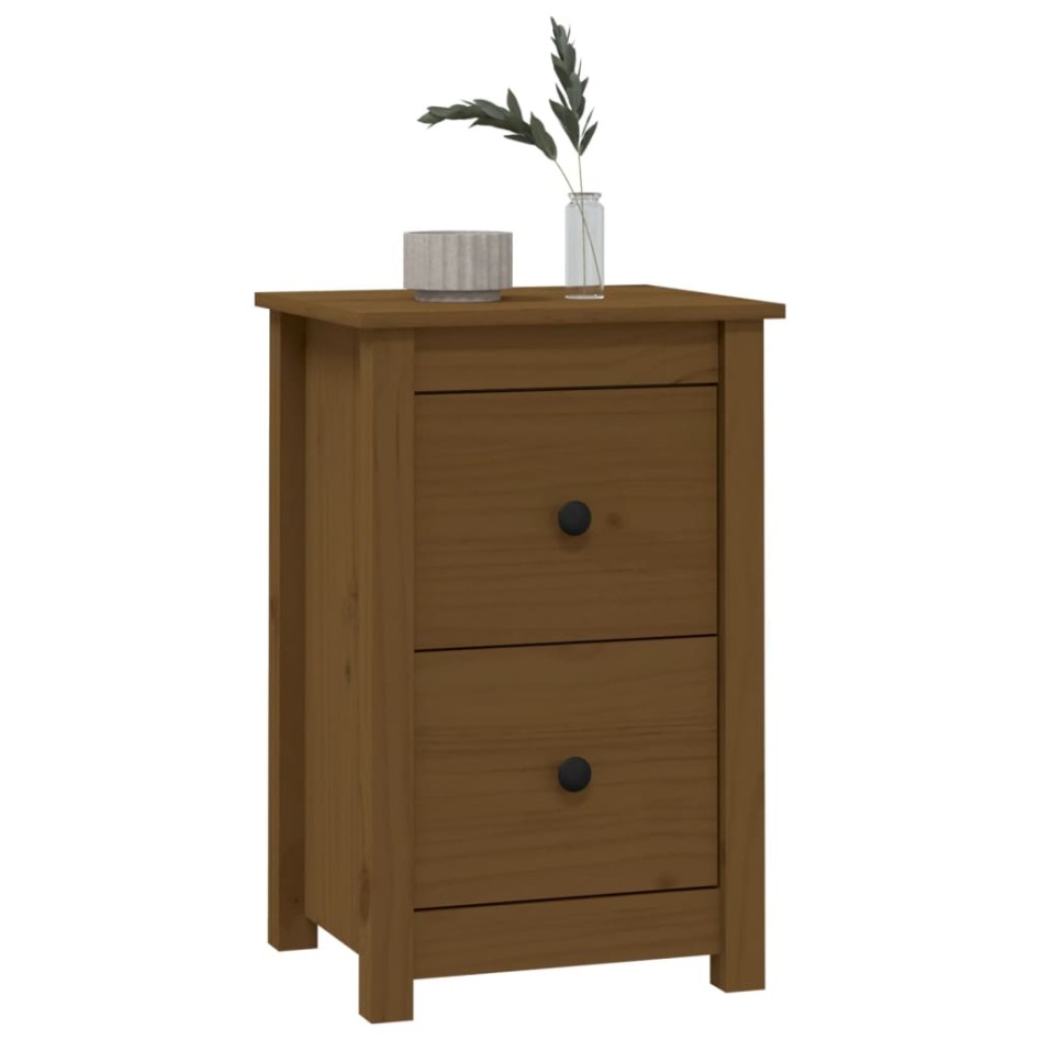 Mesita de noche madera maciza de pino marrón miel 40x35x61,5