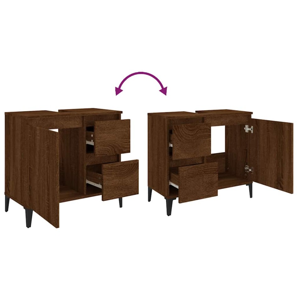 Armario de baño madera contrachapada marrón roble 65x33x60