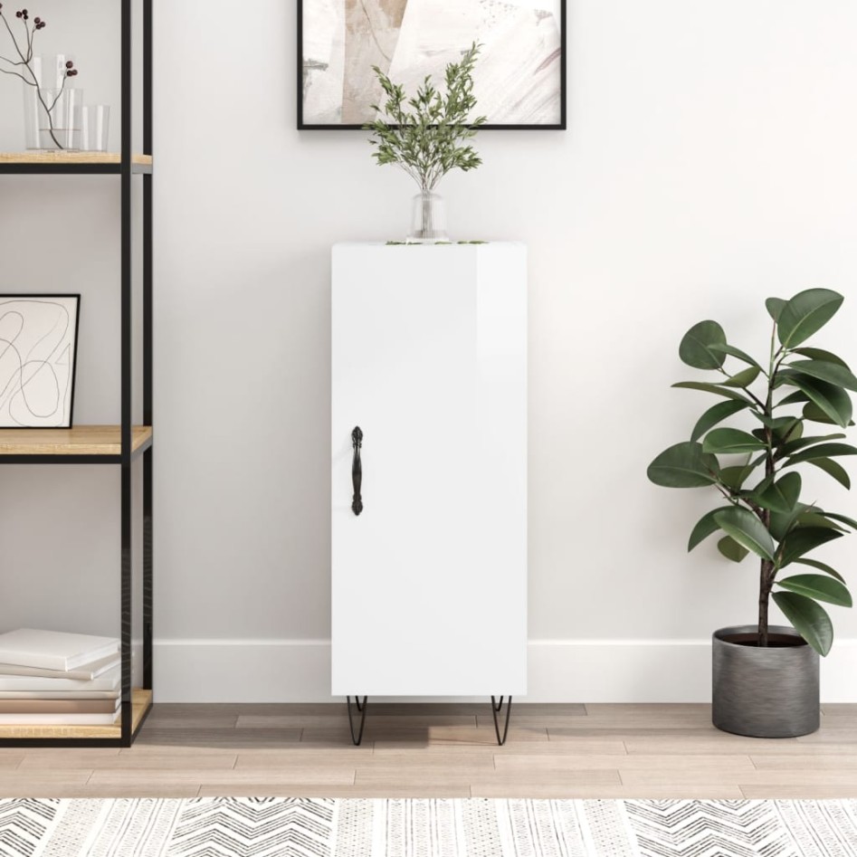 Aparador de madera contrachapada blanco brillante 34,5x34x90