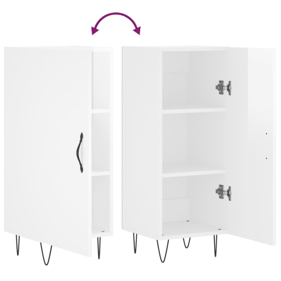 Aparador de madera contrachapada blanco brillante 34,5x34x90