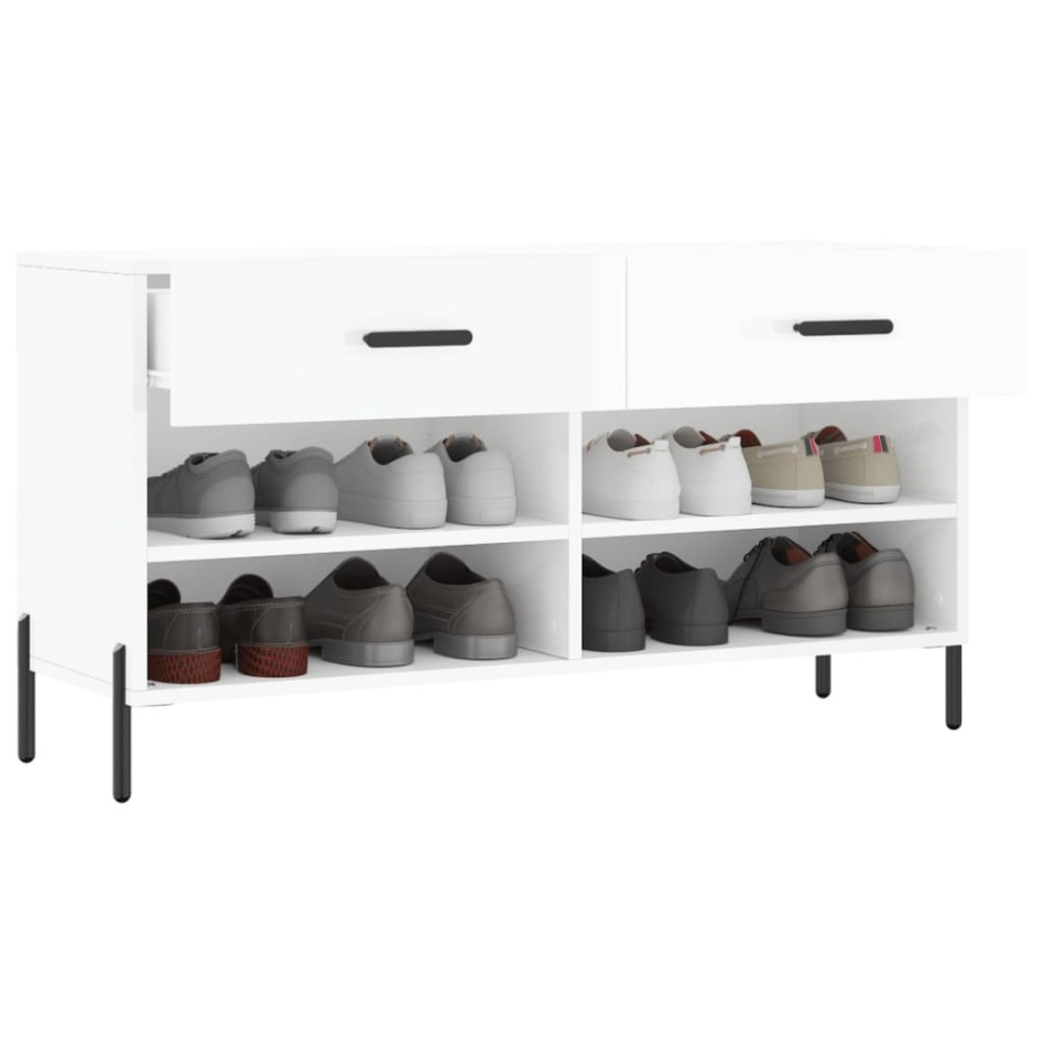 Banco zapatero madera de ingeniería blanco brillo 102x35x55