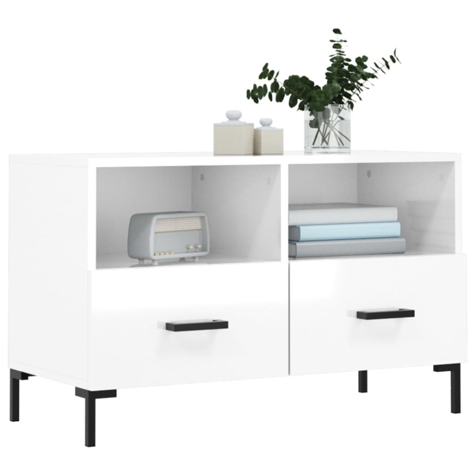 Mueble de TV madera contrachapada blanco brillo 80x36x50