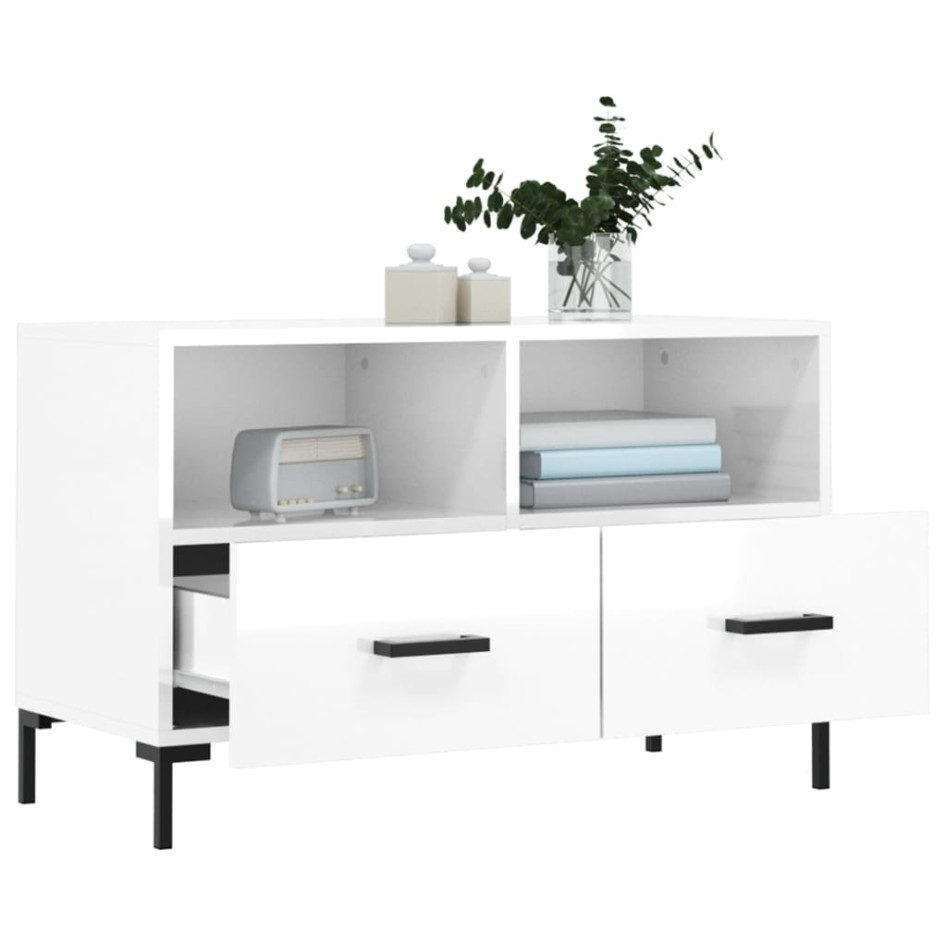 Mueble de TV madera contrachapada blanco brillo 80x36x50