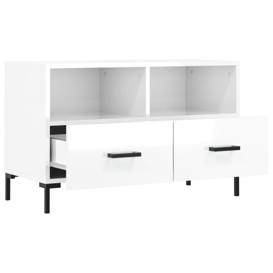 Mueble de TV madera contrachapada blanco brillo 80x36x50