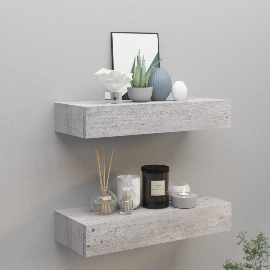 Estante de pared con cajón 2 uds MDF gris hormigón